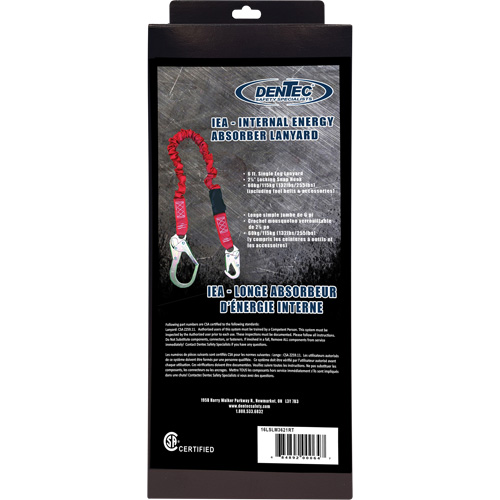 ShockSorb Internal Shock Lanyard, 6', Snap Hook Center, Snap Hook Leg Ends, Polyester Pryde Industrial Inc.