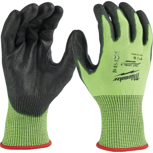 Gants &agrave; haute visibilit&eacute; enduits par trempage, Taille Petit, Calibre 15, Rev&ecirc;tement Polyur&eacute;thane, Enveloppe en Poly&eacute;thyl&egrave;ne, ASTM ANSI niveau A5 Pryde Industrial Inc.