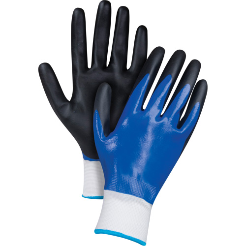 Gants enduits noir & bleu, Moyen, R&ecirc;vetement Mousse de nitrile, Calibre 15, Enveloppe en Nylon Pryde Industrial Inc.