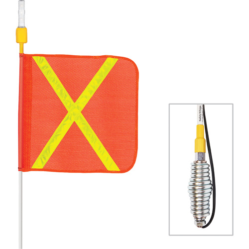 Tiges de s&eacute;curit&eacute; tout-temps de s&eacute;rie lourde avec lumi&egrave;re DEL constante Safety Whip, Fixation Ressort, Hauteur 3', Orange avec X r&eacute;fl&eacute;chissant Pryde Industrial Inc.