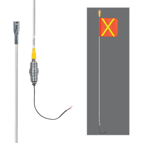 Tiges de s&eacute;curit&eacute; tout-temps de s&eacute;rie lourde avec lumi&egrave;re DEL constante Safety Whip, Fixation Ressort, Hauteur 10', Orange avec X r&eacute;fl&eacute;chissant Pryde Industrial Inc.