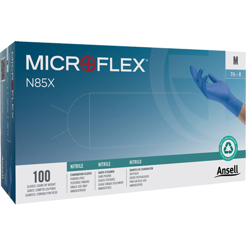 Gants Microflex N85, T-petit, Nitrile, 3,5 mils, Sans poudre, Bleu, Classe 2 Pryde Industrial Inc.