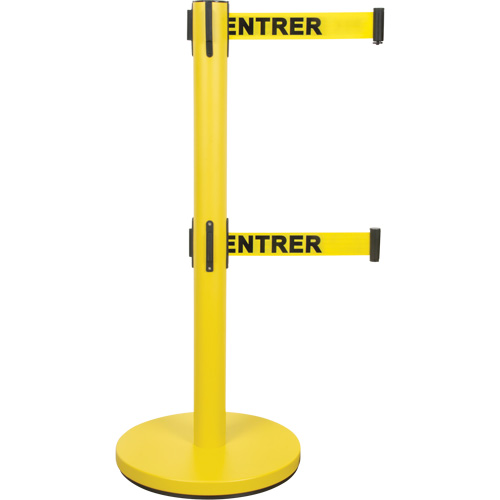 Barri&egrave;re pour le contr&ocirc;le des foules &agrave; courroie double, Acier, 35" h, Ruban Jaune, Longueur du ruban 7' Pryde Industrial Inc.