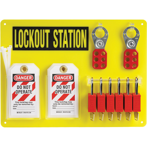 Tableau de cadenassage et &eacute;tiquetage avec cadenas de s&eacute;curit&eacute; en nylon utilisant des cl&eacute;s diff&eacute;rentes, Cadenas Plastique, Capacit&eacute; de 6, Cadenas Compris Pryde Industrial Inc.
