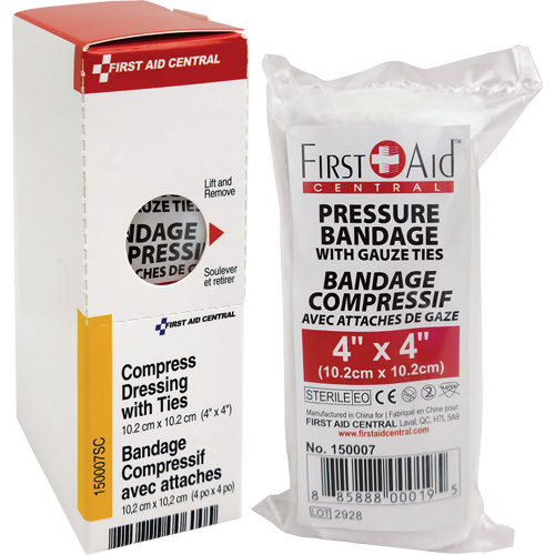 SmartCompliance&reg; Refill Compress Pressure Bandage with Ties, 4" L x 4" W Pryde Industrial Inc.