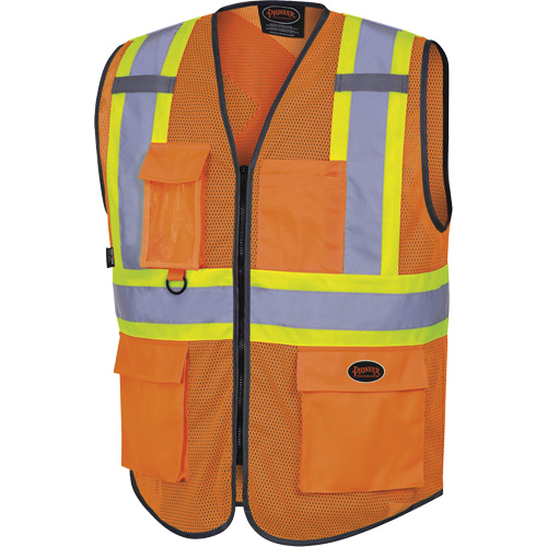 6960 Front Mesh Safety Vest, High Visibility Orange, Medium, Polyester Pryde Industrial Inc.