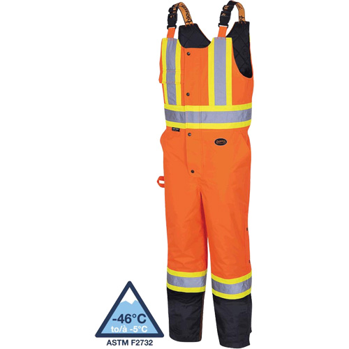 5040BB Waterproof Quilted Bib Pants, Polyester, X-Small, Black/High Visibility Orange Pryde Industrial Inc.