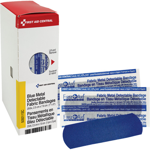 Fabric Blue Detectable Bandages, Rectangular/Square, 1", Fabric Metal Detectable, Sterile Pryde Industrial Inc.