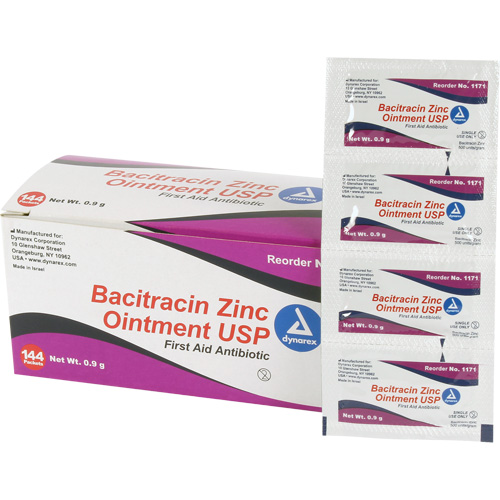 Tampons de premiers soins au bacitracin et zinc Efcom Limited, Onguent, Antibiotique Pryde Industrial Inc.
