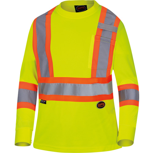 6969 Women's Bird's-Eye Long-Sleeved Safety Shirt, Polyester, X-Small, High Visibility Lime-Yellow Pryde Industrial Inc.