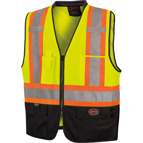 6895 Veste de s&eacute;curit&eacute; haute visibilit&eacute; bicolore avec fermeture &agrave; glissi&egrave;re sur tout le devant, Noir/Jaune lime haute visibilit&eacute;, 2T-Grand/3T-Grand, Polyester Pryde Industrial Inc.