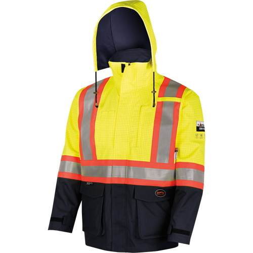 4485 Manteau de s&eacute;curit&eacute; Defender antistatique/ignifuge/anti-arc &eacute;lectrique en trilamin&eacute;, Petit, Noir/Jaune haute visibilit&eacute;, 11 cal/cm² Pryde Industrial Inc.