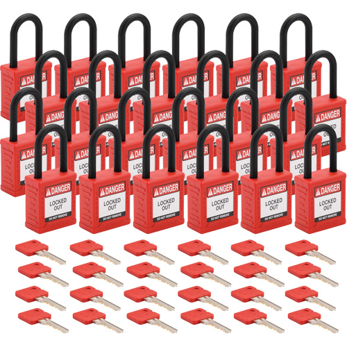 Cadenas de verrouillage Velocity, Rouge, Cl&eacute;s diff&eacute;rentes, Nylon, Largeur de 1-1/2" Pryde Industrial Inc.