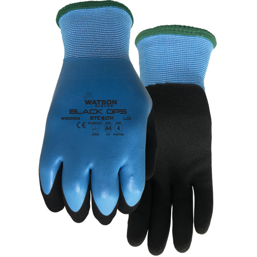 Stealth Black Ops Water-Resistant Gloves, Size Small, 15 Gauge, Rubber Latex Coated, Glass Fibre/Polyester Shell, ASTM ANSI Level A4 Pryde Industrial Inc.