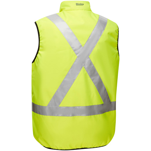 Bisley&reg; X-Back Reversible Puffer Vest, High Visibility Lime-Yellow, Medium, Polyester Pryde Industrial Inc.