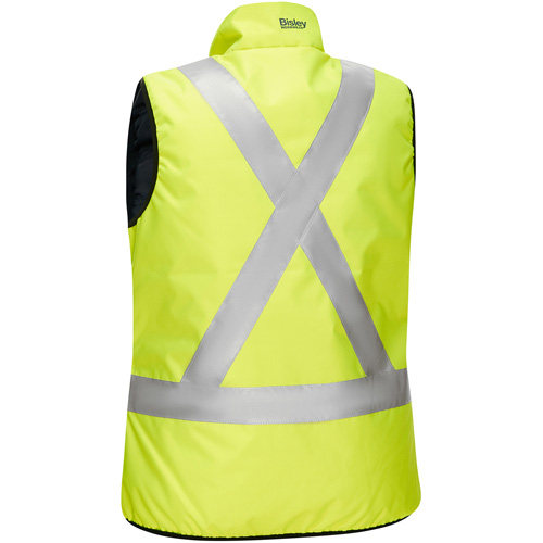 Bisley&reg; X-Back Women's Contoured Reversible Puffer Vest, High Visibility Lime-Yellow, Large, Polyester Pryde Industrial Inc.