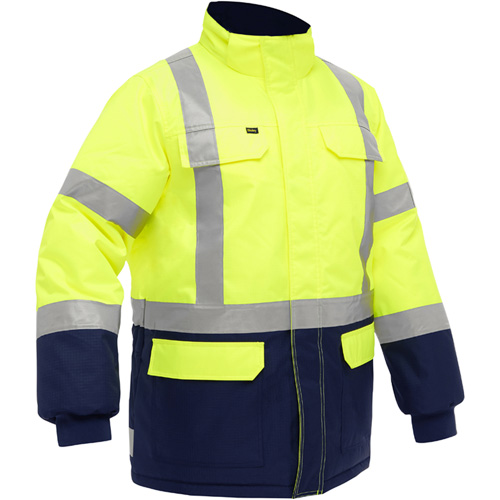 Bisley&reg; X-Back Extreme Cold Jacket with Navy Bottom, Polyester, High Visibility Lime-Yellow, Small Pryde Industrial Inc.
