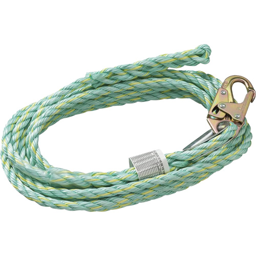 VL-1125-100 Cordage de s&eacute;curit&eacute; vertical avec mousqueton d'ancrage &agrave; une extr&eacute;mit&eacute; & &eacute;clisse dorsale d'extr&eacute;mit&eacute; &agrave; la traîne, Copolym&egrave;re Pryde Industrial Inc.