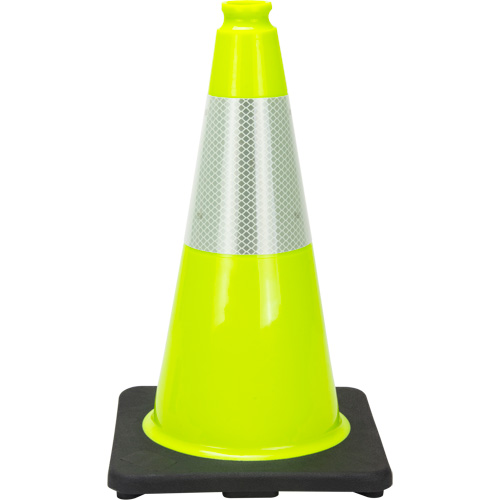 C&ocirc;ne de signalisation de premi&egrave;re qualit&eacute;, 18", Vert lime, Bande(s) r&eacute;fl&eacute;chissante(s) 6" Pryde Industrial Inc.