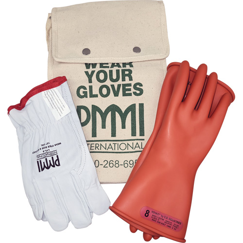 Rubber Electrical Insulating Glove Kit, ASTM Class 0, Size 8, 11" L Pryde Industrial Inc.