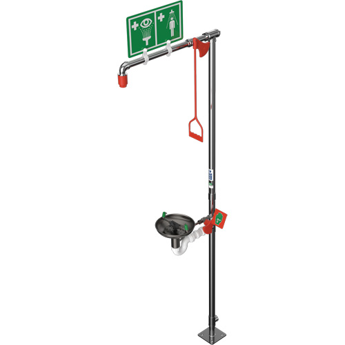 Douche combin&eacute;e avec cuvette ouverte en acier inoxydable et entr&eacute;e sup&eacute;rieure, Socle Pryde Industrial Inc.