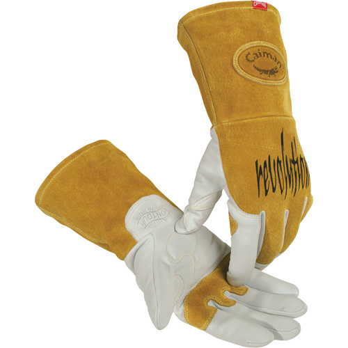 Gants de soudeur TIG/MIG de premi&egrave;re qualit&eacute; avec dos en cuir de vache refendue isol&eacute;es et ignifug&eacute;s Caiman, Cuir fleur de ch&egrave;vre, Taille Petit Pryde Industrial Inc.