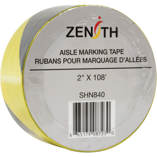 Aisle Marking Tape, 2" x 108', PVC, Noir et jaune Pryde Industrial Inc.