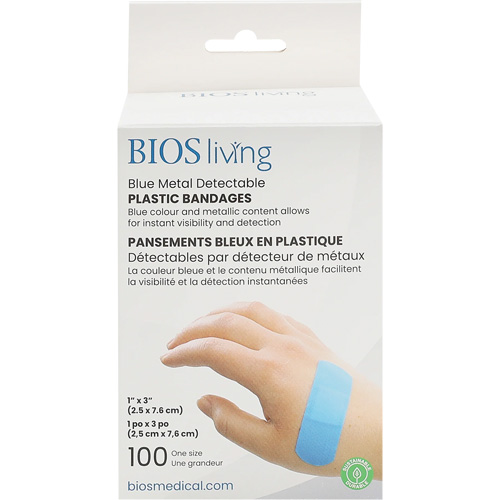 Bandages hydrofug&eacute;s bleu, Rectangulaire/carr&eacute;e, 3", Plastique d&eacute;tectable, St&eacute;rile Pryde Industrial Inc.