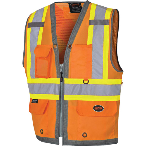Pioneer Mesh Back Zip Front Surveyor Safety Vest, High Visibility Orange, Small, Polyester Pryde Industrial Inc.