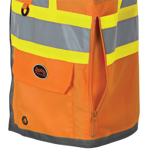 Pioneer Mesh Back Zip Front Surveyor Safety Vest, High Visibility Orange, Small, Polyester Pryde Industrial Inc.