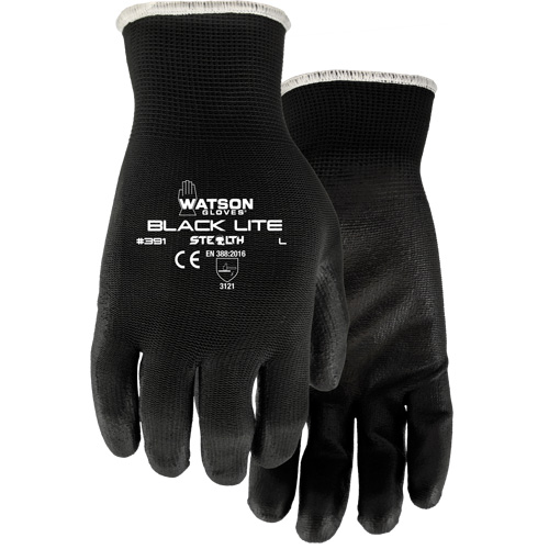 391 Stealth Black Lite Gloves, X-Small, Polyurethane Coating, Polyester Shell Pryde Industrial Inc.