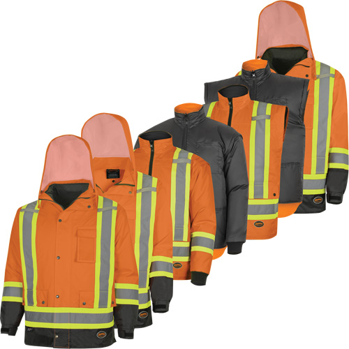 5056 Pioneer&reg; Yukon 7-in-1 Waterproof Winter Safety Parka, Polyester, Black/High Visibility Orange, X-Small Pryde Industrial Inc.