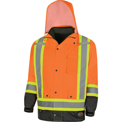 5056 Pioneer&reg; Yukon 7-in-1 Waterproof Winter Safety Parka, Polyester, Black/High Visibility Orange, X-Small Pryde Industrial Inc.
