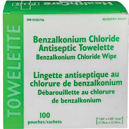 Serviette au chlorure de benzalkonium BZK, Serviette, Antiseptique Pryde Industrial Inc.