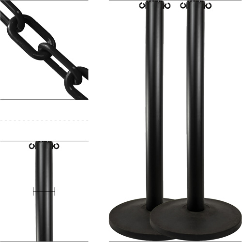 Industrial Stanchion Kit with Plastic Chain, 37" High, Black Pryde Industrial Inc.