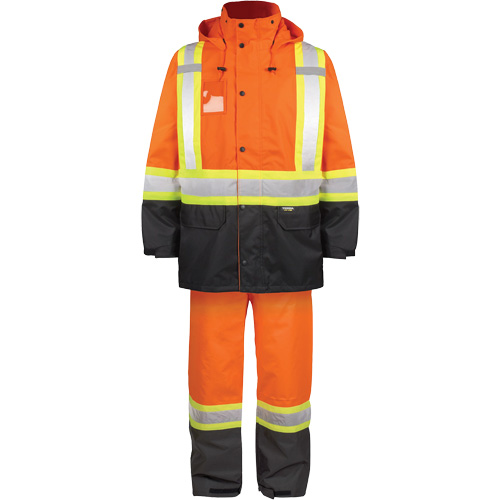 High-Visibility 150-Deniers Rain Suit, Polyester, Large, High Visibility Orange Pryde Industrial Inc.