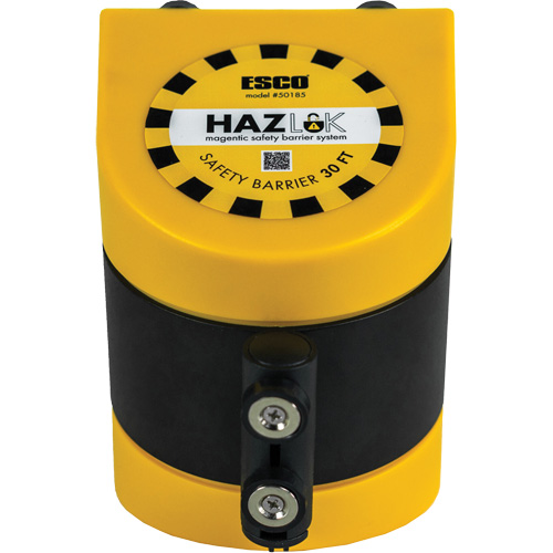 Syst&egrave;me de barri&egrave;re de s&eacute;curit&eacute; HAZLOK, Plastique, Fixation magn&eacute;tique, 30', Ruban Noir et jaune Pryde Industrial Inc.