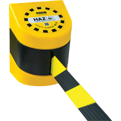 Syst&egrave;me de barri&egrave;re de s&eacute;curit&eacute; HAZLOK, Plastique, Fixation magn&eacute;tique, 30', Ruban Noir et jaune Pryde Industrial Inc.