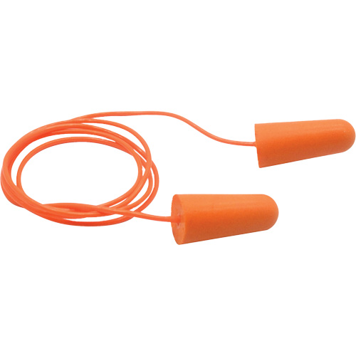 Bouchons d'oreilles coniques jetables en mousse de PU orange SEALTEC33, Avec cordon, Vrac - Boîte, 33 dB NRR, Taille unique Pryde Industrial Inc.