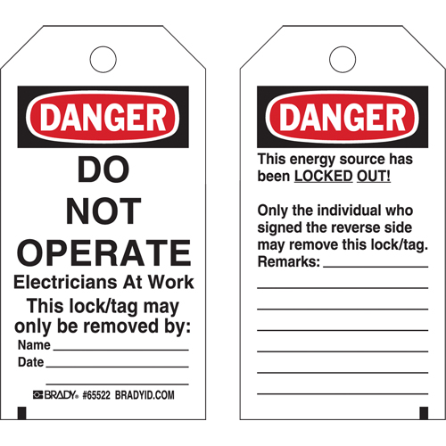 Lockout Tags, Plastic, 3" W x 5-1/2" H, English Pryde Industrial Inc.