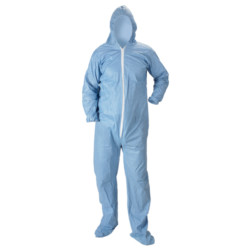 Pyrolon&reg; Plus 2 FR Hooded Coveralls With Boots, Small, Blue, FR Treated Fabric Pryde Industrial Inc.