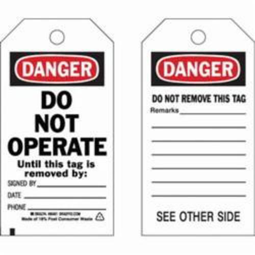 Self-Laminating Safety Tags, Polyester, 3" W x 5-3/4" H, English Pryde Industrial Inc.