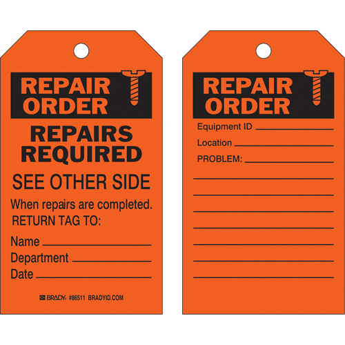 &eacute;tiquette pour les r&eacute;parations de s&eacute;curit&eacute;, Polyester, 4" la x 7" h, Anglais Pryde Industrial Inc.