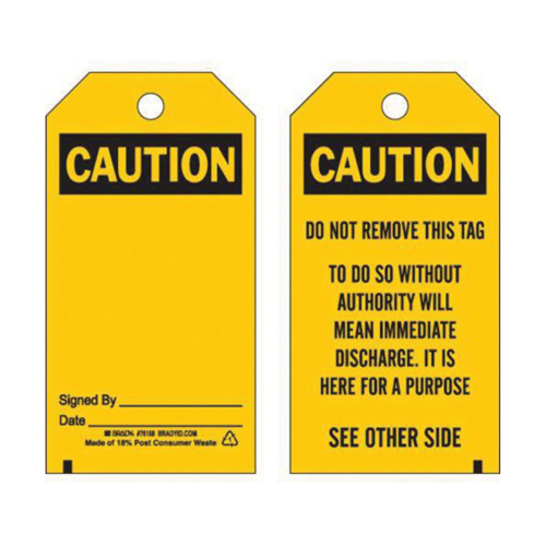 Accident Prevention Tags, Polyester, 3" W x 5-3/4" H, English Pryde Industrial Inc.