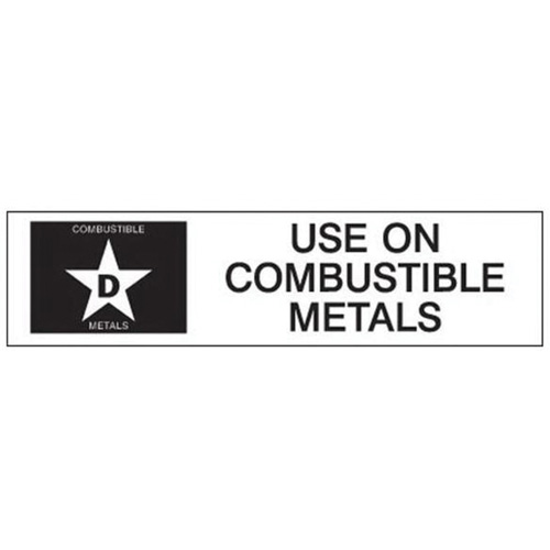 "D: Use on Combustible Metals" Fire Extinguisher Label Pryde Industrial Inc.