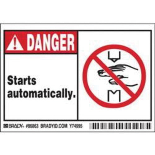 Enseigne Danger Starts Automatically, 3-1/2" x 5", Polyester, Anglais avec pictogramme Pryde Industrial Inc.
