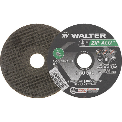 Meule &agrave; tronçonner Zip Alu, 4-1/2" x 3/64", Arbre de 7/8", Type 1, Oxyde d'aluminium, 13 300 Tr/min Pryde Industrial Inc.
