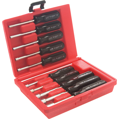 Jeu de tourne-&eacute;crous &agrave; mandrin perc&eacute; avec mallette en plastique rouge, 10 mcx, M&eacute;trique Pryde Industrial Inc.