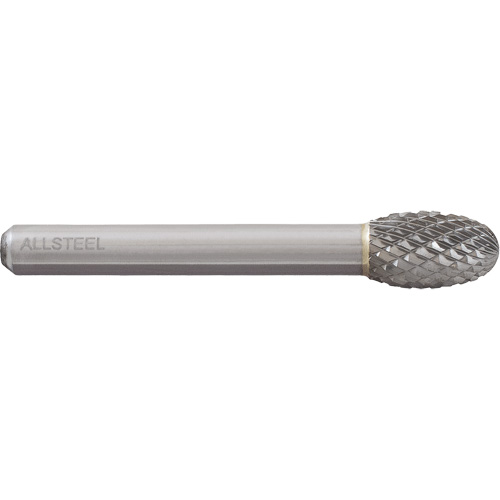 ALLSTEEL Egg Shape Carbide Burr, SE-3, 3/8" Dia., 1/4" Shank, 5/8" Depth of Cut Pryde Industrial Inc.