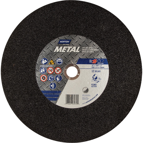 Metal A Chop Saw Cut-Off Wheel, 14" x 3/32", 1" Arbor, Type 01/41, Aluminum Oxide, 4365 RPM Pryde Industrial Inc.